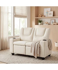 Costway 2-Seater Kids Recliner with Cup Holders Side Storage Pockets Adjustable Backrest