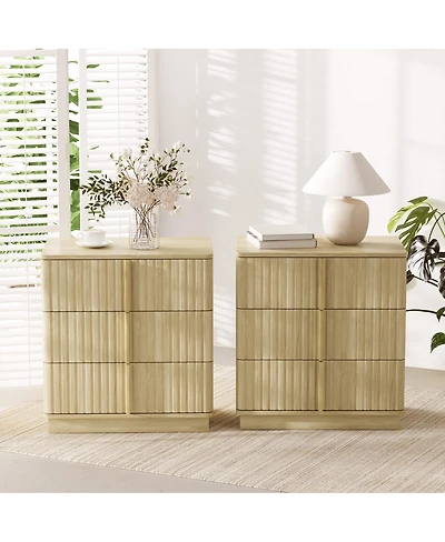 Streamdale Furniture Vintage 3-Drawer Vertical Stripe Nightstand (Set of 2)