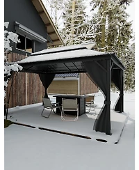 gaomon 12x16 Ft Hardtop Gazebos with Heavy Duty Double Roof, Nettings and Curtains Galvanized Steel Outdoor Gazebos for Patio, Backyard