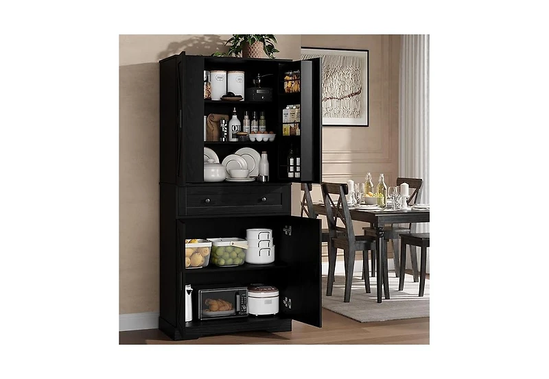 homfan 71'' Kitchen Storage Pantry Cabinet, 4-Door Freestanding Cabinet with 6 Shelves and 1 Drawer, Cupboard