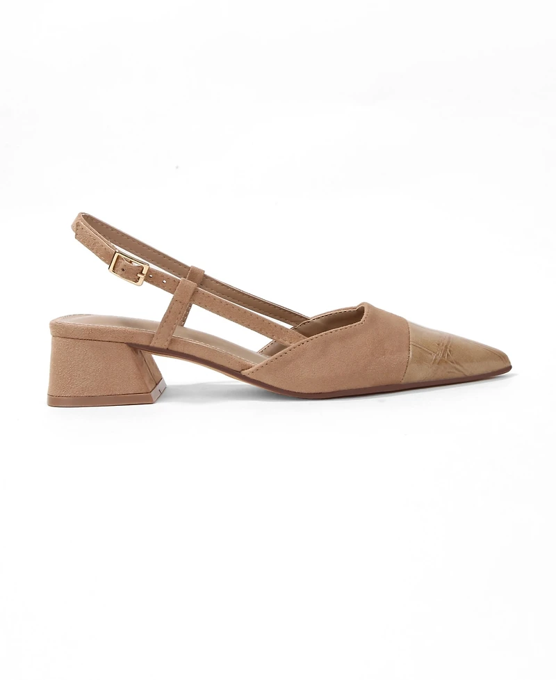 Berness Women's Fay Croco Texture Toe Cap Low Block Heel Slingback