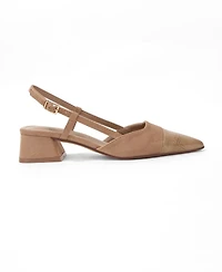 Berness Women's Fay Croco Texture Toe Cap Low Block Heel Slingback