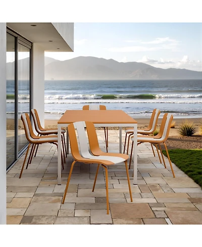 Mondawe 4 Pack Modern Striped Color Block Chairs Pp Plastic Seat and Sturdy Metal Legs