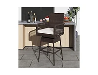 Mondawe 29 in Patio 360 Degree Swivel Bar Stool with Woven Armrests and Cushion