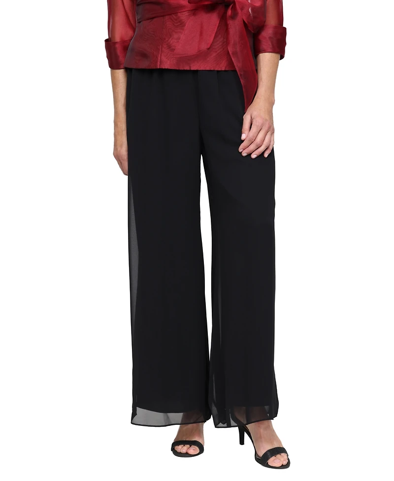 Alex Evenings Petite Chiffon Wide-Leg Pull-On Pants