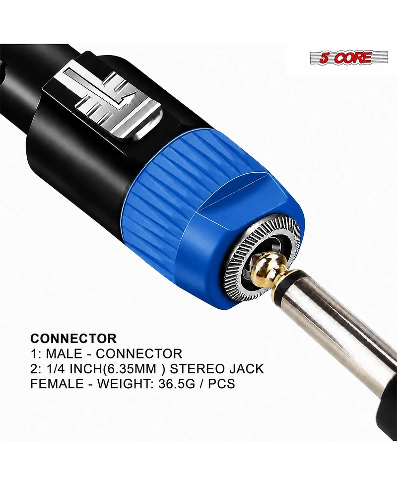 5 Core Speakon to 1/4" Twist-Lock Audio Adapter, for Speakon/1/4" Devices
