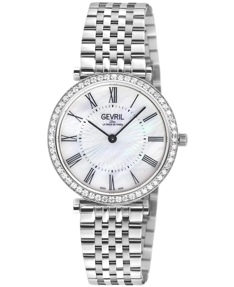 Gevril Women's Atelier 57 Swiss Quartz Diamond Silver Stainless Steel Bracelet Watch
