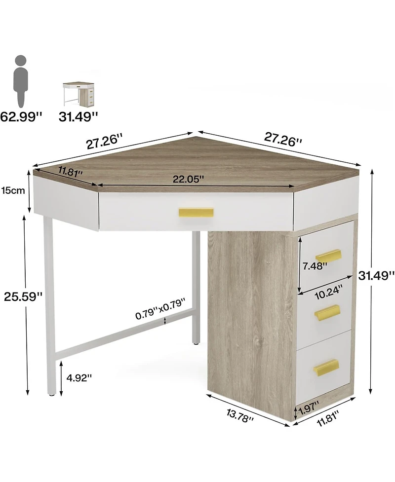 Tribesigns Corner Desk,Triangle Computer Desk,90-Degree Writing Desk Pc Table Makeup Vanity Desk with Storage for Home Office,Living Room