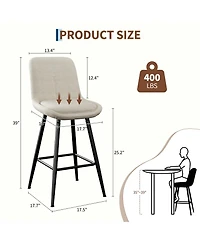 gaomon Upholstered Bar Stools Set of 2, Counter Height Chenille Fabric Barstool with Footrest, Backrest and Metal Legs, Modern Bar Chairs for Kitchen