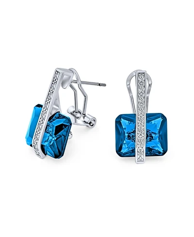 Bling Jewelry Art Deco Style Square Cubic Zirconia Rectangle Emerald Cut Cz Drop Earrings Rhodium Plated Omega Back