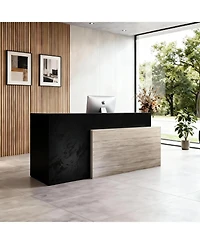 Logicfox Commercial Modern Reception Desk with Stone and Travertine Finish