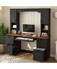 Streamdale Furniture Farmhouse Arched Computer Desk with Hutch and Charging Station