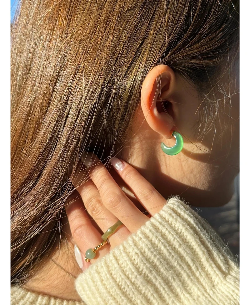 Half moon — Green chalcedony earrings