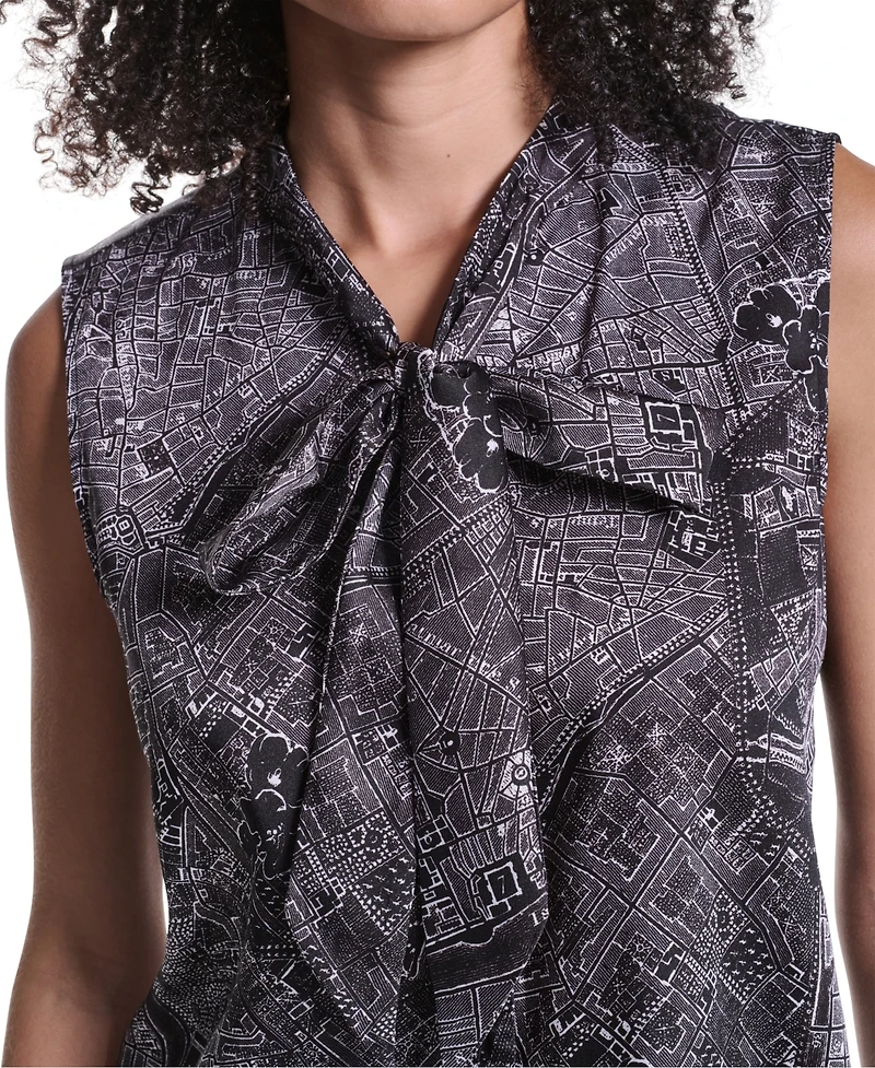 Karl Lagerfeld Paris Women's Sleeveless Mock-Neck Button-Front Blouse