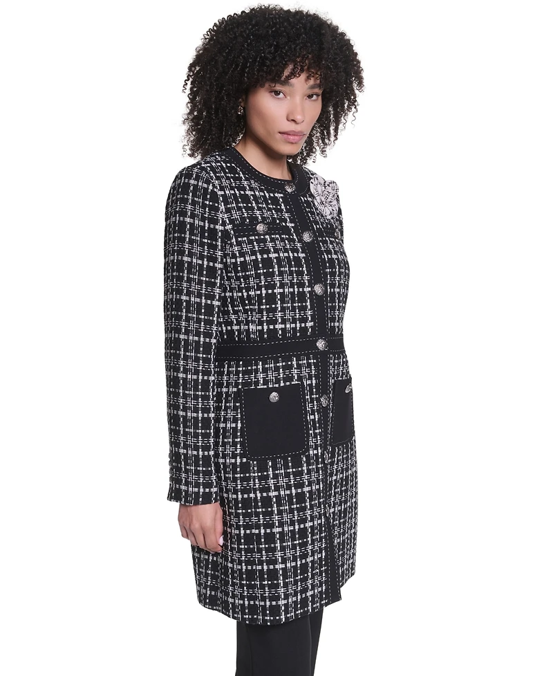 Karl Lagerfeld Paris Women's Round Neck Seven-Button Jacket