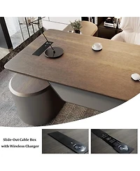 Logicfox Sit and Stand L Shaped Executive Desk Adjustable Luxury Office with File Cabinet