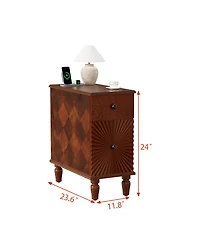 sumyeg Modern Slim Side Table with 2 Drawers Narrow Nightstand