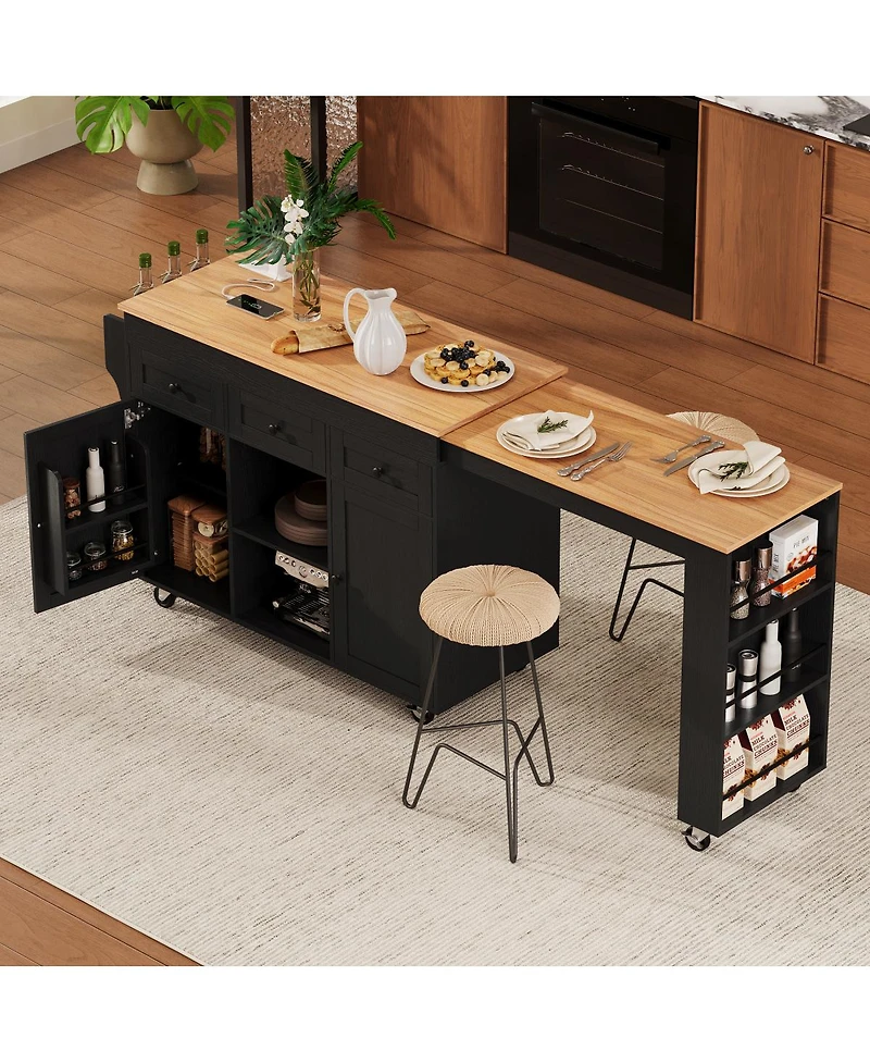 Streamdale Furniture 85.5" Extendable Kitchen Island with Storage, Power Outlet