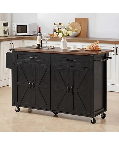 Streamdale Furniture Farmhouse Kitchen Island with Drop Leaf, Power Outlet, and Storage