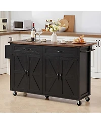 Streamdale Furniture Farmhouse Kitchen Island with Drop Leaf, Power Outlet, and Storage