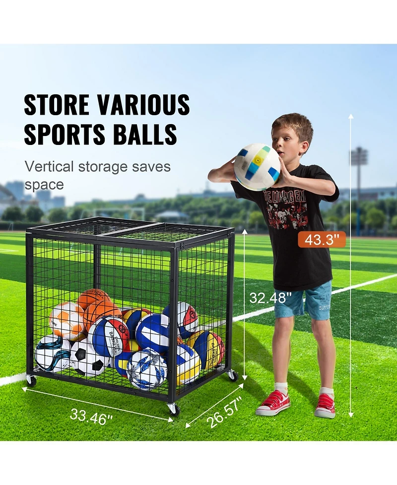 Vevor Rolling Sports Ball Storage Cart Garages Sports Equipment Organizer Steel