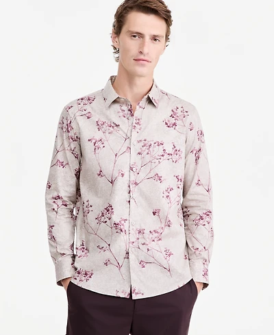 Men's Botanical Texture Long-Sleeve Floral Button-Down Shirt, Created for Macy's