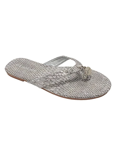 bebe Women s Metallic Thong Sandals with Charm Detail - Flat Slip-On Summer