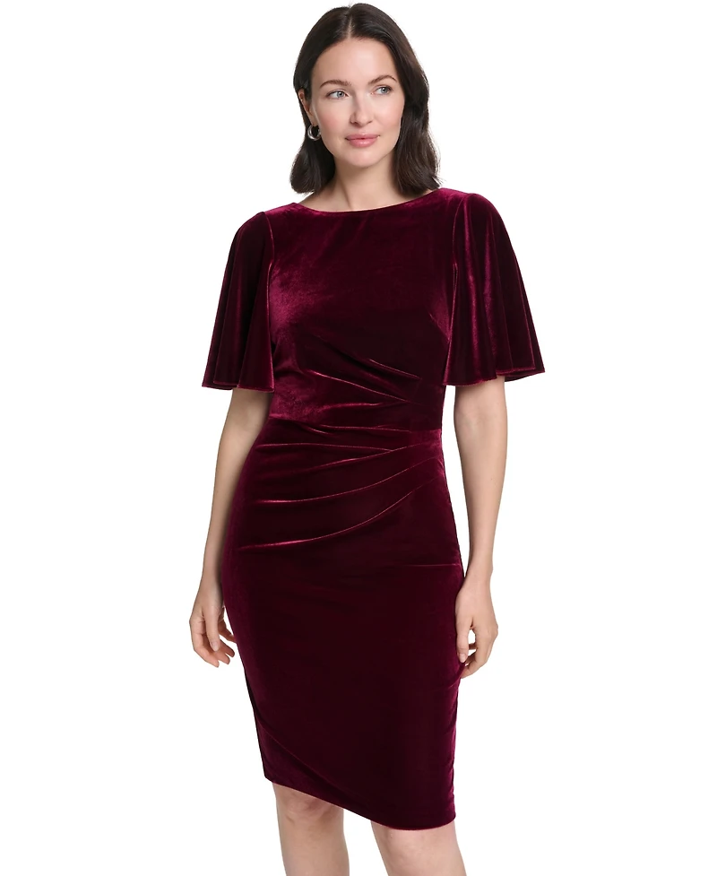 Jessica Howard Petite Boat Neck Side Tuck Short-Sleeve Dress