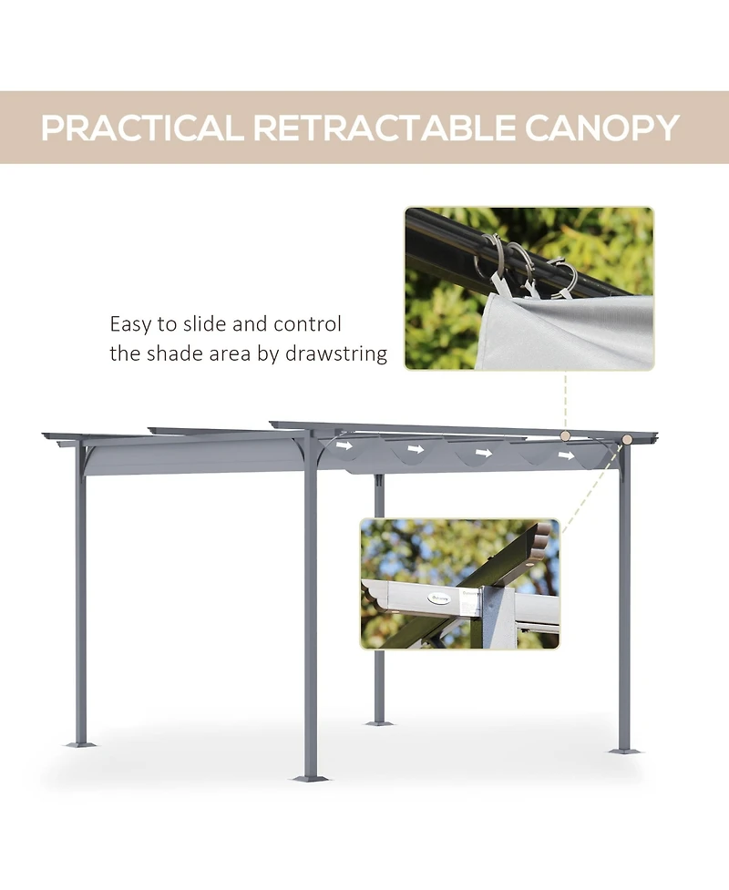 Outsunny 11.5'x11.5' Retractable Patio Gazebo Pergola, Uv Resist,