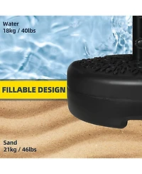 Outsunny Sand or Water Filled Half Patio Umbrella Stand Holder, Half Round Umbrella Base for Lawn, Fit 1.5"or 2" Pole, 40lb Capacity Water or 46lbs Ca