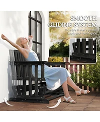 Outsunny 2-Person Outdoor Glider Bench, Wood, Quick Drying, Wide Armrest, Rocking Chair Loveseat for Backyard Garden Porch, Black