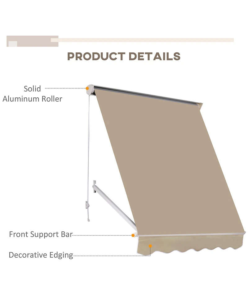 Outsunny Drop Retractable Window Awning Canopy Sun Shade Shelter Arm Manual