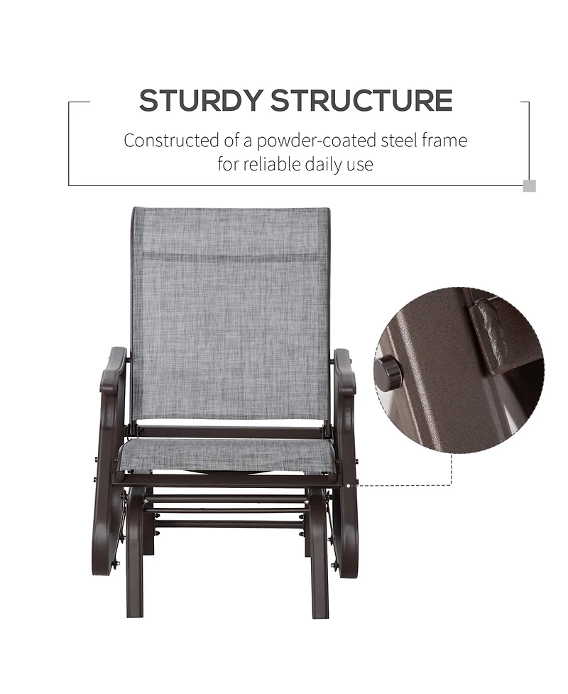 Outsunny Outdoor Swing Glider Chair, Patio Mesh Rocking Chair with Steel Frame for Backyard, Garden and Porch, Grey