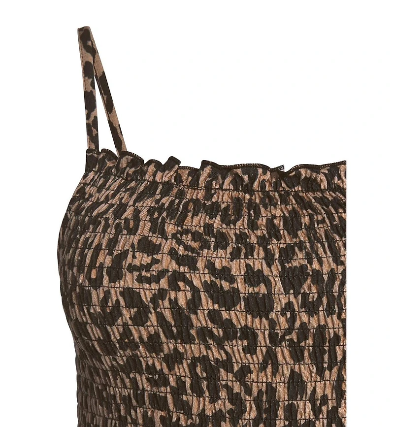 Lascana Women's Viscose Animal Print Smocked Square-Neck Midi Dress