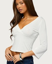 Edikted Women's Mar V Neck Quarter Sleeve Top