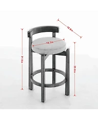 Maison Boucle Swivel Counter Height Bar Stools Set of 2, Linen Upholstered, Mid-Century Modern Stool with Back, Footrest, 26" Seat Height