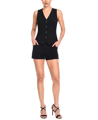 White Mark Women's Tailored Button-Front Vest and Shorts Set
