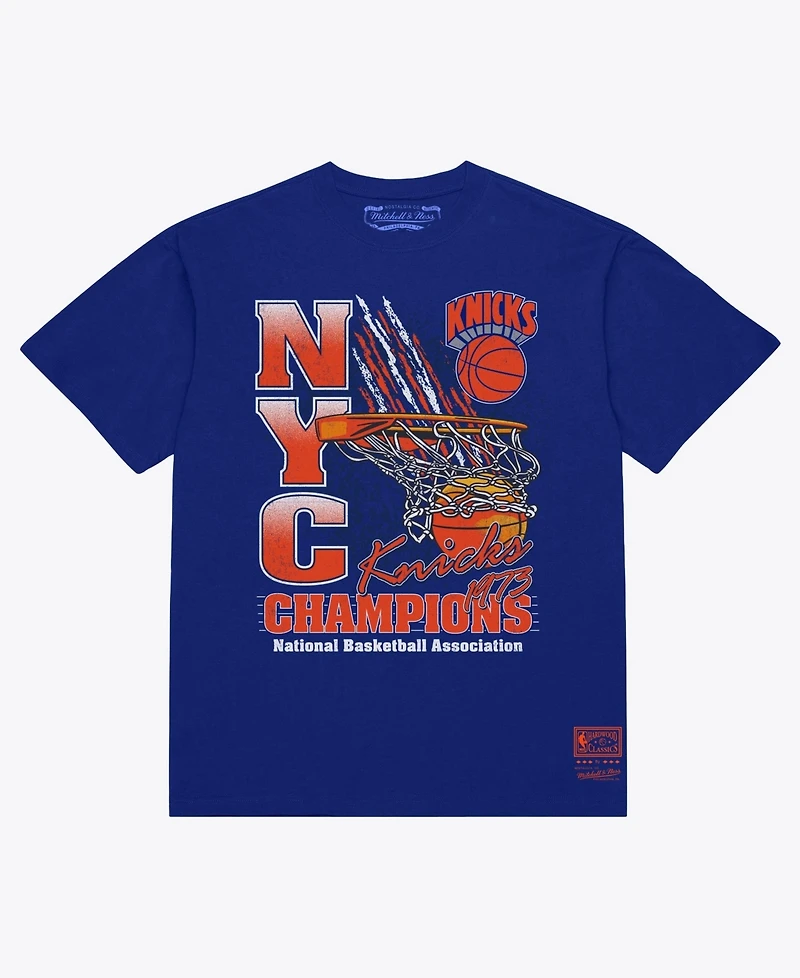 Mitchell & Ness Men's Blue New York Knicks 1973 Nba Finals Champions Net T-Shirt