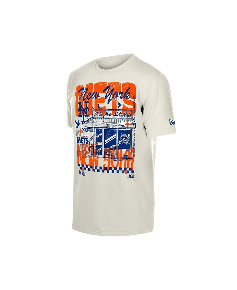 New Era Men's Cream York Mets Injection Lifestyle Foodie Fashion T-Shirt