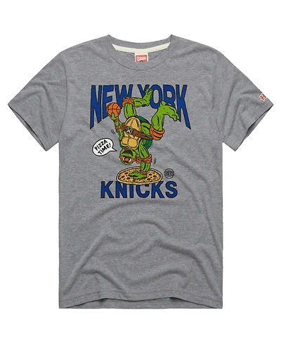 Homage Men's and Women's Gray New York Knicks x Teenage Mutant Ninja Turtles Michelangelo Tri-Blend T-Shirt