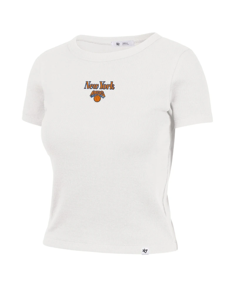'47 Brand Women's Sand New York Knicks Straight Cut Baby Rib T-Shirt