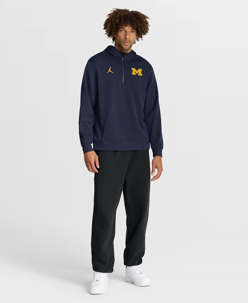 Jordan Men's Navy Michigan Wolverines Coaches Premium Dri-fit Quarter-Zip Hoodie