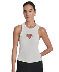 Dkny Women's White New York Knicks Hudson Rib High Neck Tank Top