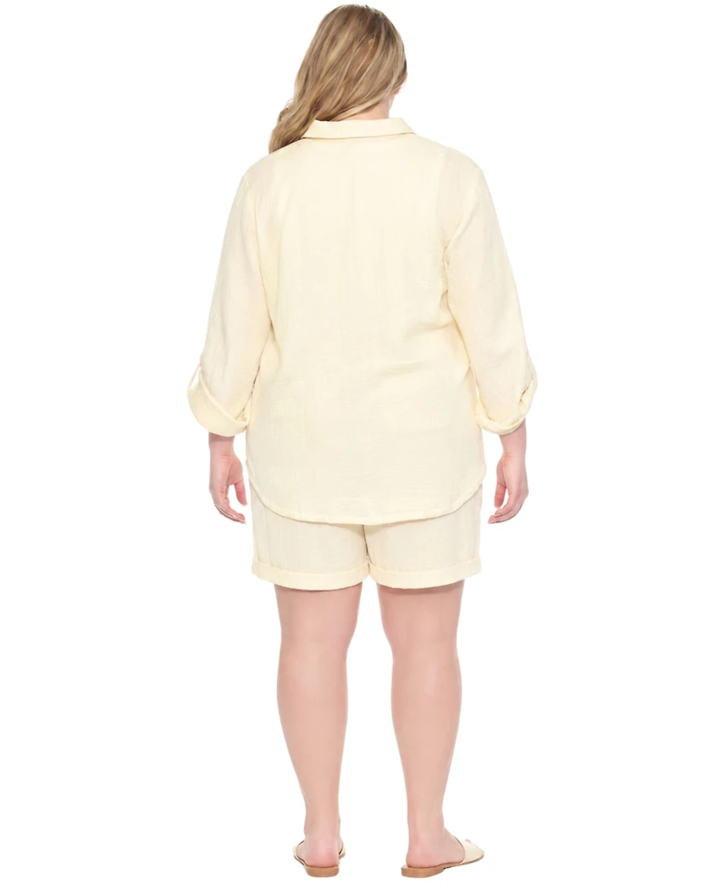 White Mark Plus Gauze Button-Front Shirt Shorts Set
