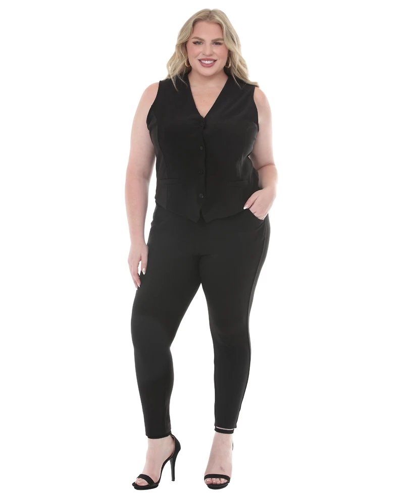 White Mark Plus Tailored Vest Ankle Pants Matching Set