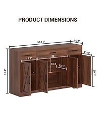 gaomon 55" Sideboard Buffet Cabinet, Wooden Coffee Bar Cabinet with 3 Drawers and Adjustable Shelf, Floor Cupboard for Kitchen, Living Room