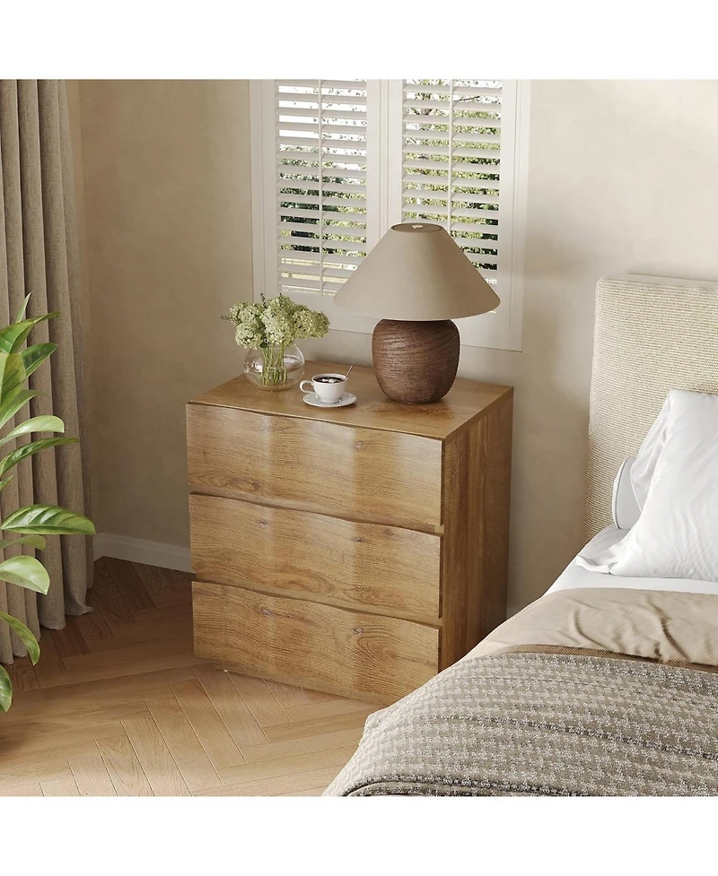 Tribesigns Farmhouse Nightstand with 3 Drawers Set of 2, Fluted Bedside Table, Rustic Wood Storage End Table