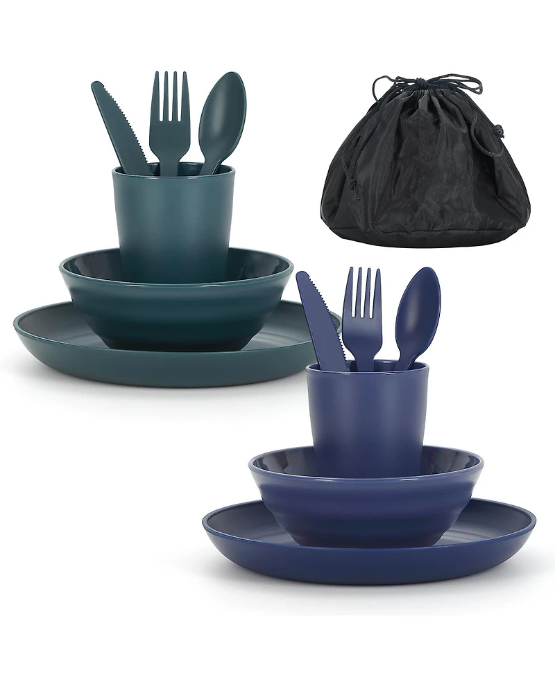 Piscifun Camping Mess Kit 4 Person Plastic Dining Set With Carry Bag For Travel Picnic Outdoor