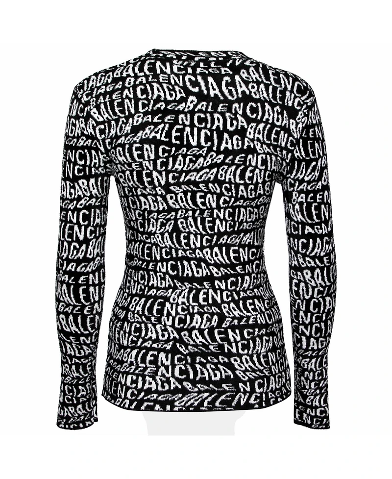 Pre-Owned Balenciaga Women's Wavy Logo Knitted Crew Neck Top