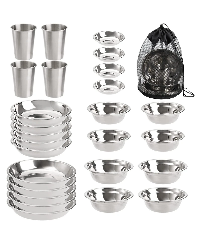 Piscifun 26 Piece Stainless Steel Camping Mess Kit Dinnerware Set For Hiking Travel Picnic